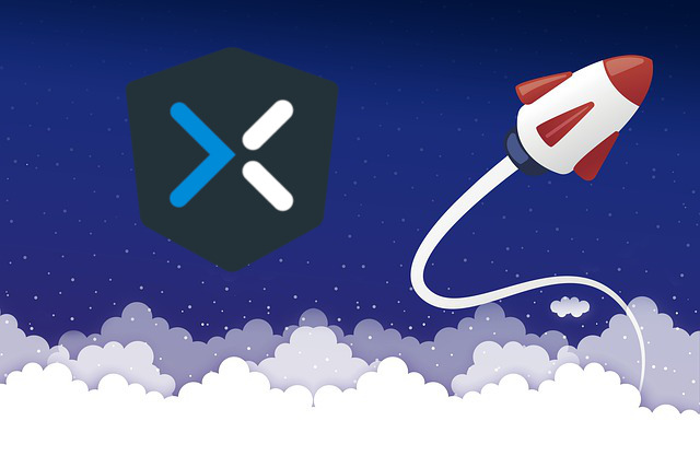 A red and white rocket launching out of the clouds and into the stars next to an XLTS.dev logo.